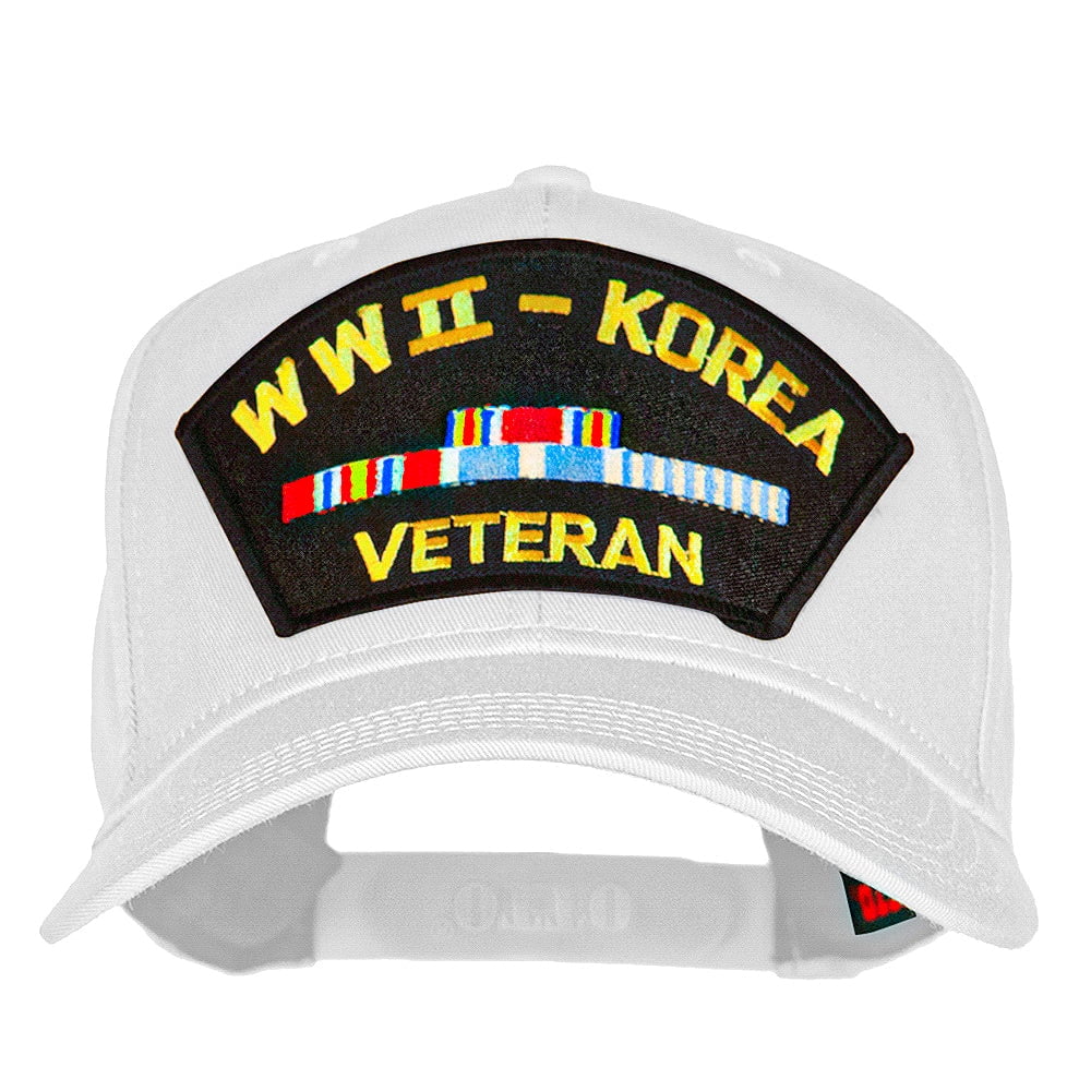 WWII Korea Veteran Fan Shape Patched Cotton Twill Cap - White OSFM