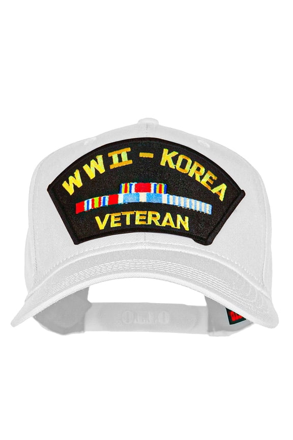 WWII Korea Veteran Fan Shape Patched Cotton Twill Cap - White OSFM