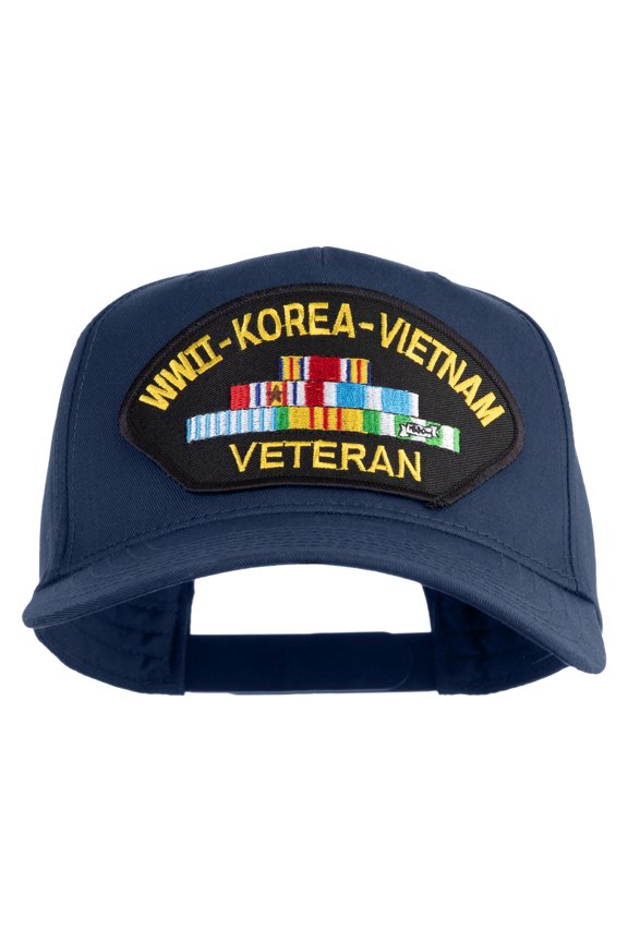 WWII-Korea-Vietnam Veteran Patched Solid Cotton Twill 5 Panel Prostyle Snap Cap - Navy OSFM