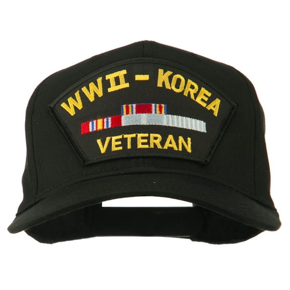 WWII Korean Veteran Patched Cotton Twill Cap - Black OSFM