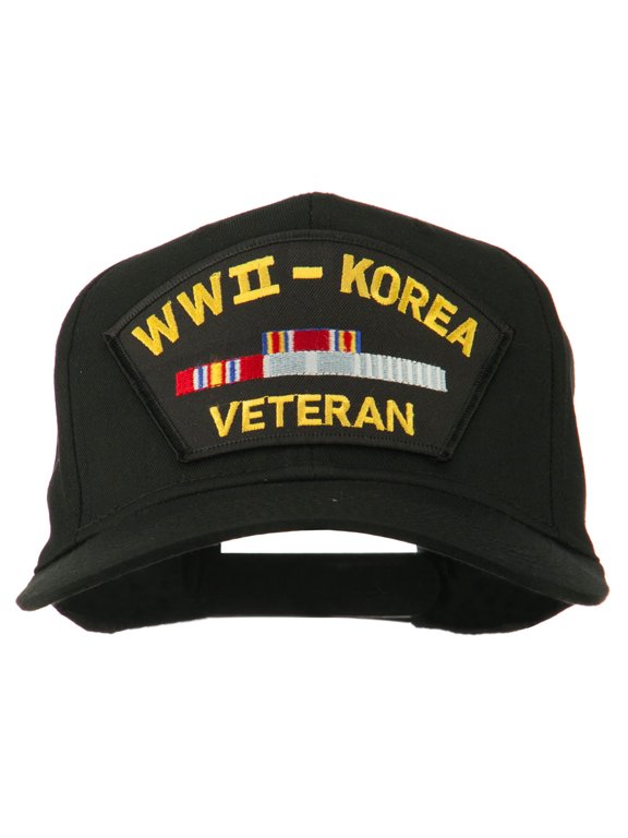 WWII Korean Veteran Patched Cotton Twill Cap - Black OSFM
