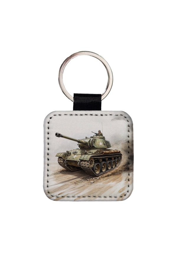 WWII M26 Pershing US Heavy Tank Faux Leather Square Keychain