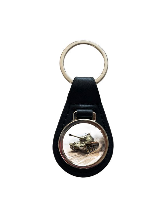 WWII M26 Pershing US Heavy Tank Metal Black Leather Keychain