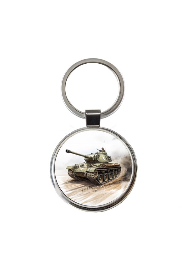 WWII M26 Pershing US Heavy Tank Metal Round Keychain