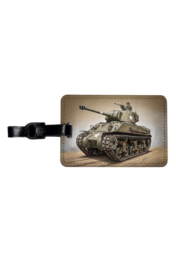 WWII M4 Sherman US Medium Tank Faux Leather Travel Luggage Tag
