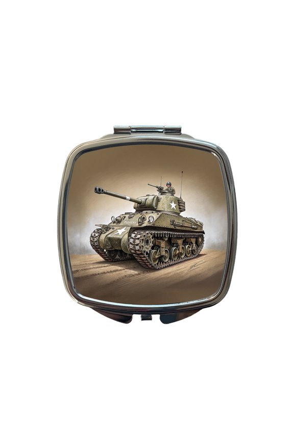 WWII M4 Sherman US Medium Tank Travel Makeup Handbag Purse Small Pocket Compact Mirror