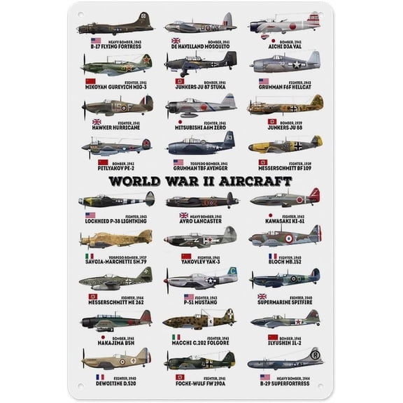 WWII Military Aircraft Wall Art Metal Tin Sign 8 X 12 Inch