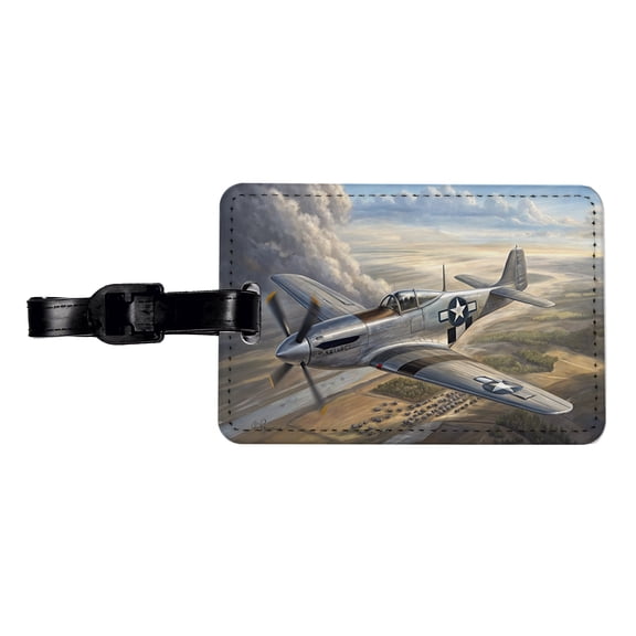 WWII Mustang Fighter Plane In Flight Faux Leather Travel Luggage Tag