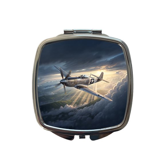 WWII Mustang US Air Force Fighter Plane In Flight Travel Makeup Handbag Purse Small Pocket Compact Mirror
