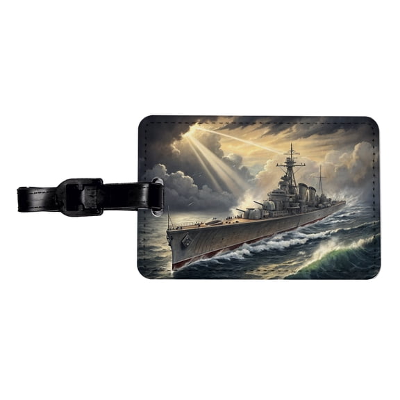 WWII Navy Destroyer After Storm Faux Leather Travel Luggage Tag