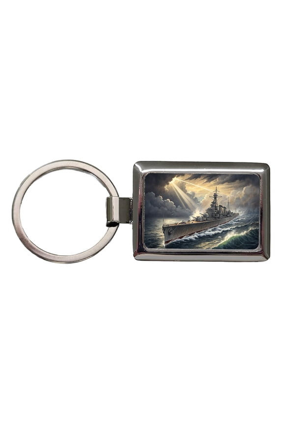 WWII Navy Destroyer After Storm Metal Rectangle Keychain