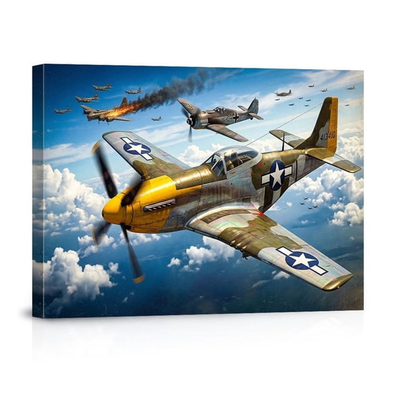 WWII P-51 Fighter Plane Military Aviation For Home Canvas