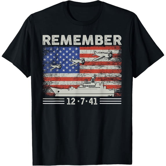 WWII Remember Pearl Harbor Memorial Day December 7th 1941 T-ShirtMen and women, Black T-shirt, size: Extra large