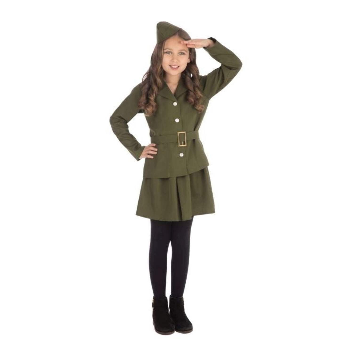 WW2 Soldier Girl Large Female Kids Green Fancy Dress Party Book Week