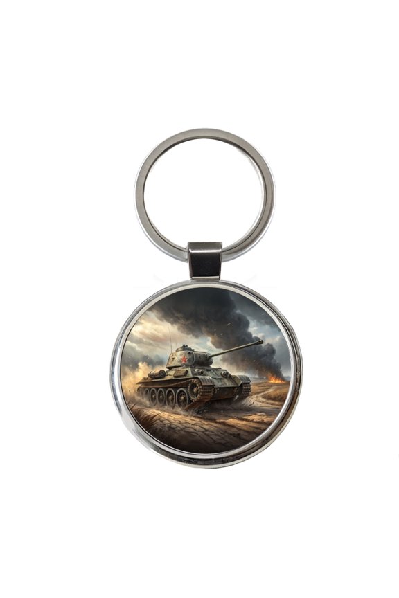 WWII T-34 Russian Medium Tank Metal Round Keychain