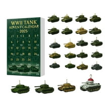 WWII Tank Advent Calendar 2025,Christmas Countdown Calendar with 24 Iconic WWII Tank Hanging Ornaments, 2D Tank Advent Calendar, Christmas Tree Decorations, for History Buffs