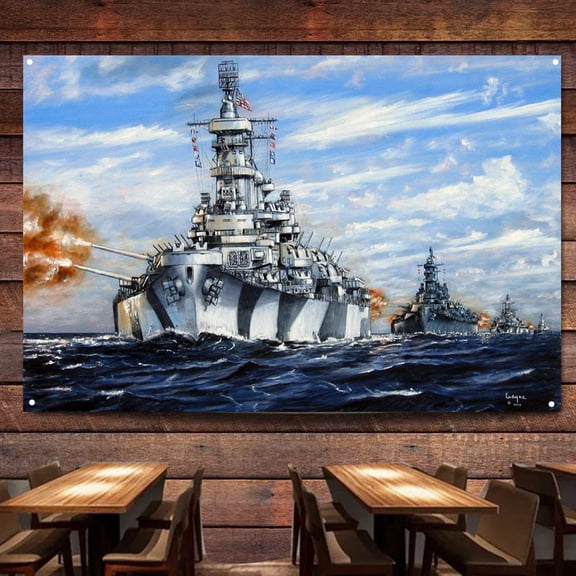 WWII U.S. Navy Fleet Battleships Wall Art Banners Hanging Flags Wall Chart Warship Art Poster Canvas Print Art Painting Home Decor Tapestry Best Gifts for Military Fans,38X57 inches