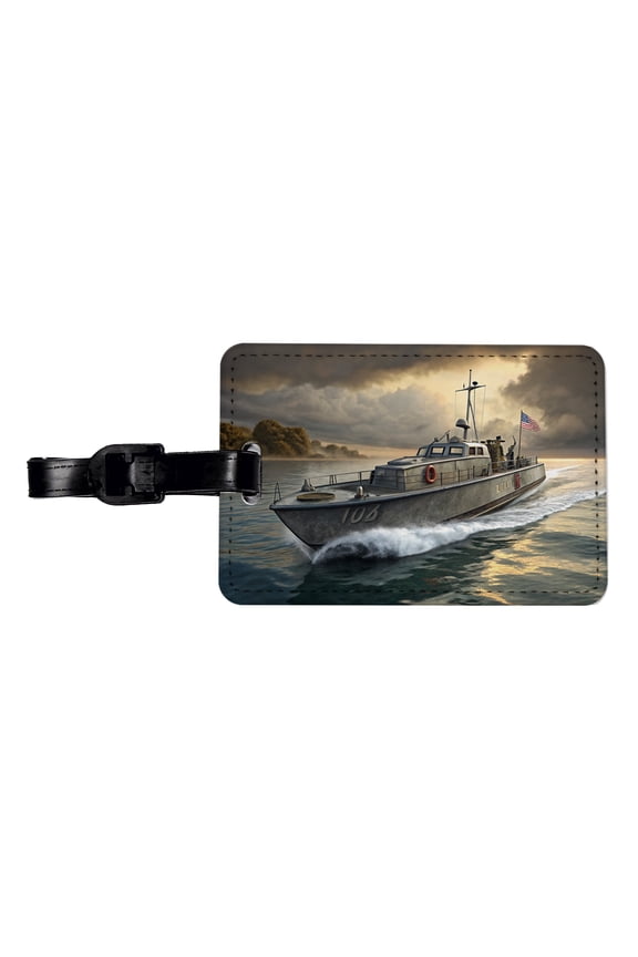 WWII US Navy PT Patrol Boat Faux Leather Travel Luggage Tag