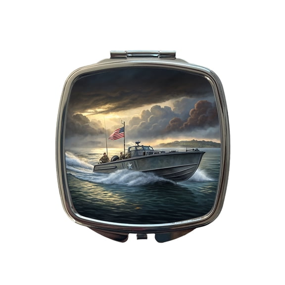WWII US Navy PT Torpedo Boat Travel Makeup Handbag Purse Small Pocket Compact Mirror