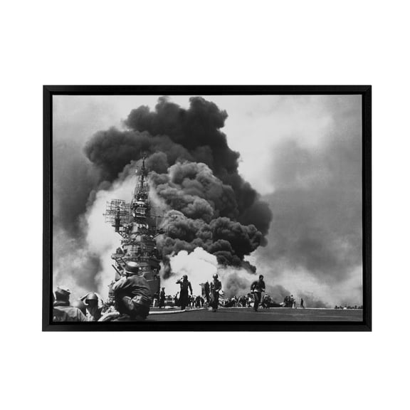 WWII USS Battleship Bunker Hill Kamikazes Black Framed Canvas Art Print 12X16"