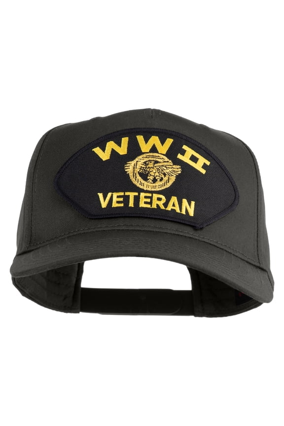 WWII Veteran Patched Solid Cotton Twill 5 Panel Prostyle Snap Cap - Charcoal OSFM