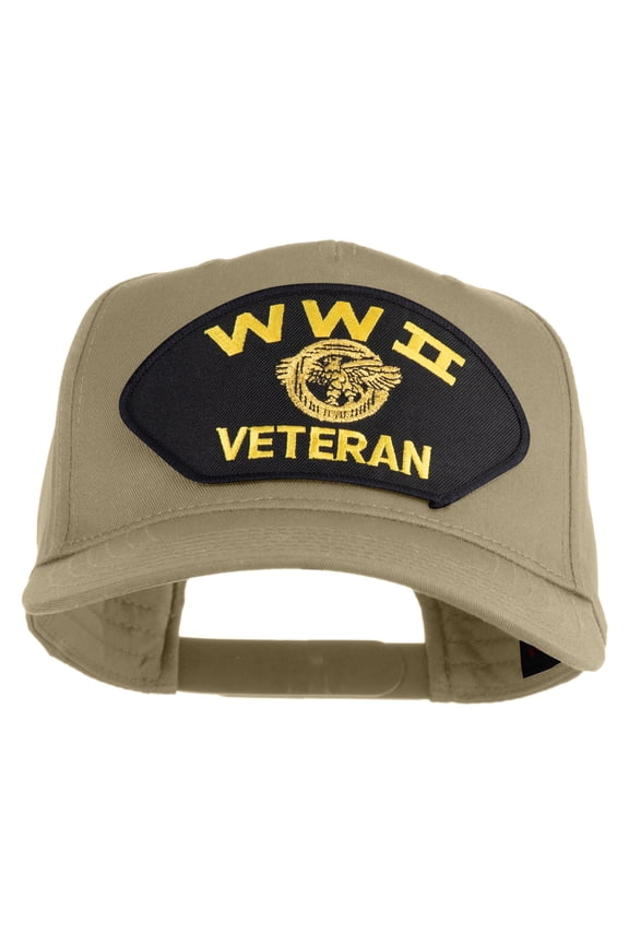 WWII Veteran Patched Solid Cotton Twill 5 Panel Prostyle Snap Cap - Khaki OSFM