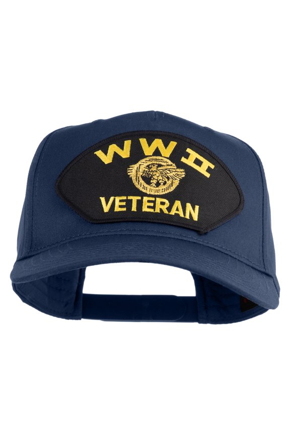 WWII Veteran Patched Solid Cotton Twill 5 Panel Prostyle Snap Cap - Navy OSFM
