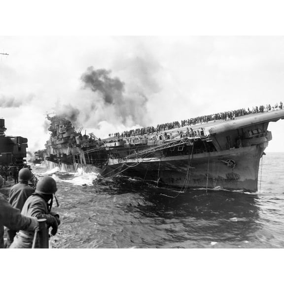 WWII War Attack USS Battleship Franklin 1945 Photo Extra Large XL Wall Art Poster Print