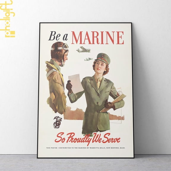 WWII Women Marines Recruitment Vintage Military Wall Art, Unframed Poster