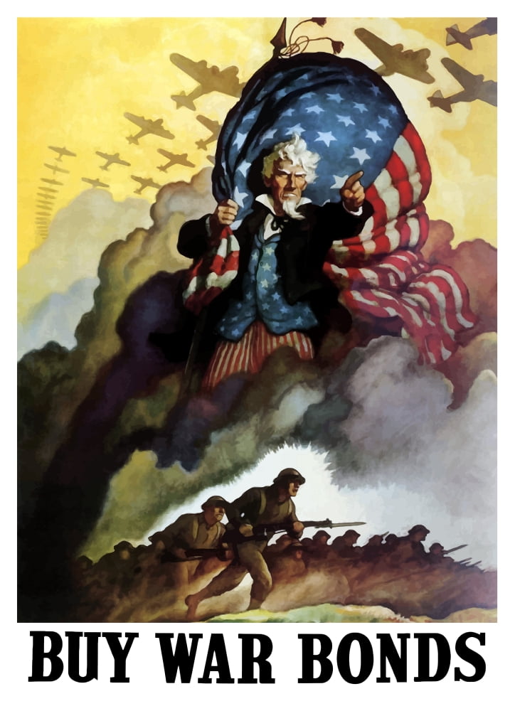 WWII poster of Uncle Sam holding an American Flag and urging troops into battle Canvas Art - John ParrotStocktrek Images (24 x 33)
