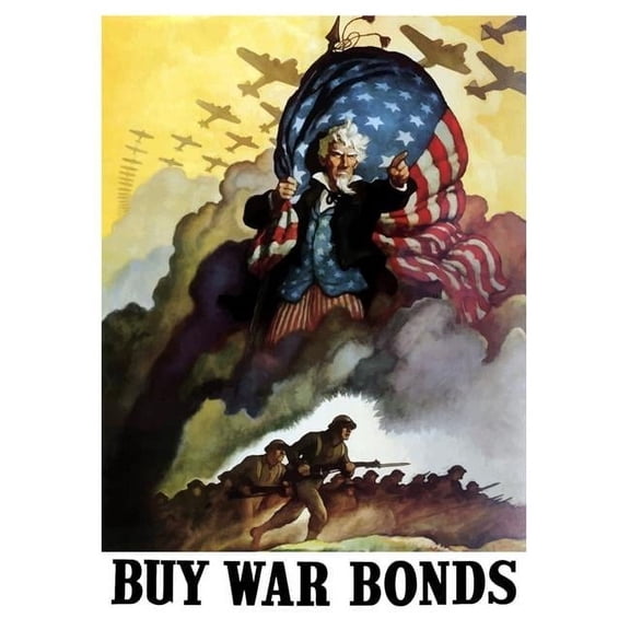 WWII poster of Uncle Sam holding an American Flag and urging troops into battle Poster Print