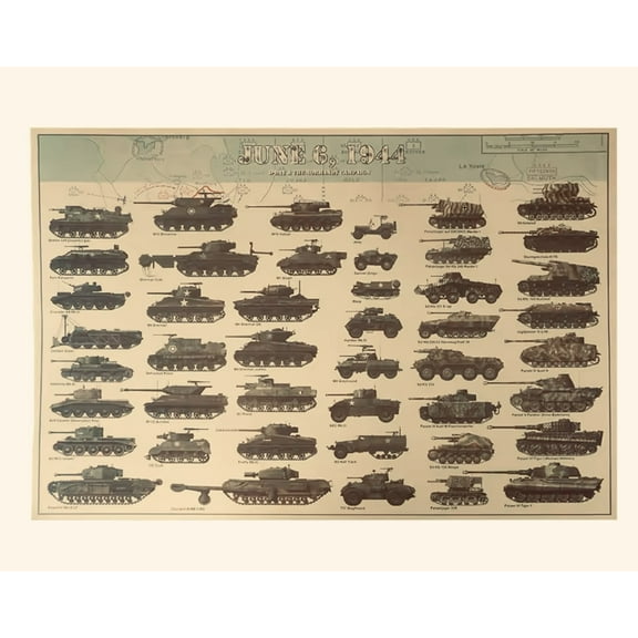 WWII tank poster, Military history decor, June 6, 1944 vintage war poster, 20x14inch