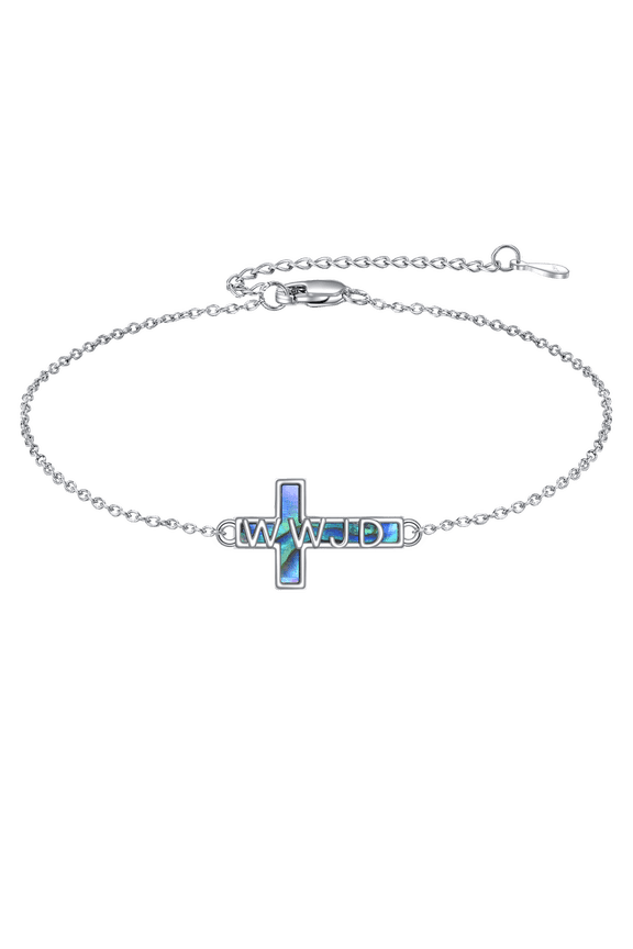 WWJD Bracelet For Women Sterling Silver Christian Cross Chain Jewelry Cross Gift for Women