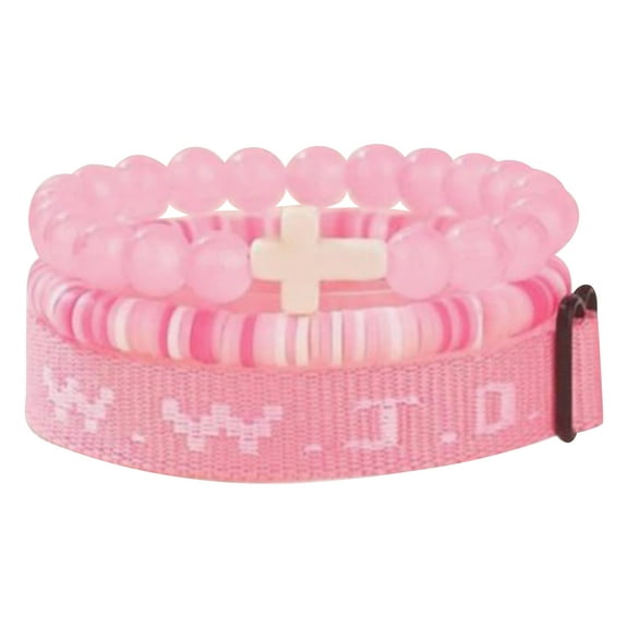 WWJD Bracelets Adjustable Stretch – What Would Jesus Do Cross Beaded Bracelet Set, Pink Christian Jewelry, Religious Gifts Valentine's Day Gift