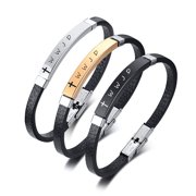 WWJD Bracelets for Men Women,What Would Jesus Do Cross Wristbands Stainless Steel Leather Bracelet Inspirational Religious Reminder Jewelry Baptism Easter Gift for Him Her
