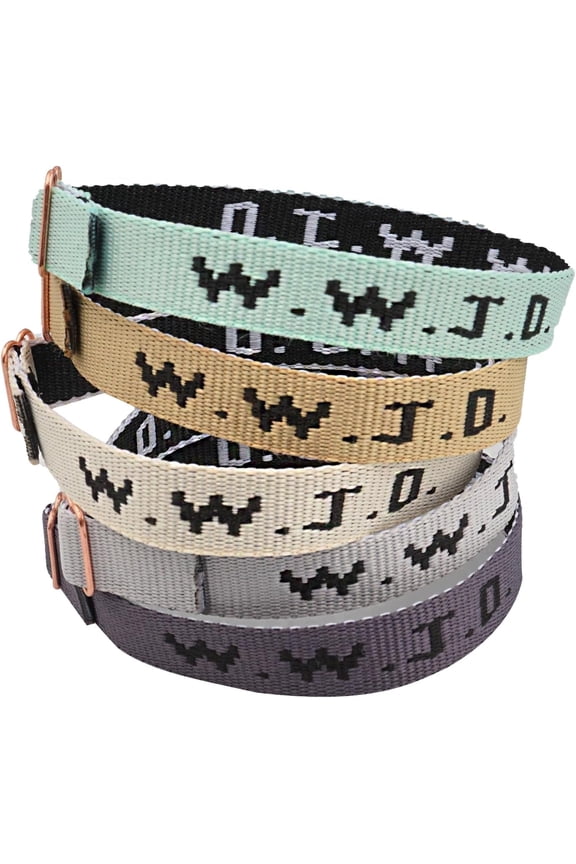 WWJD Bracelets Set, 5 Piece, Webbing What Would Jesus Do Bracelets Christian Handmade Colorful Adjustable Religious Woven Wristbands for Fundraisers