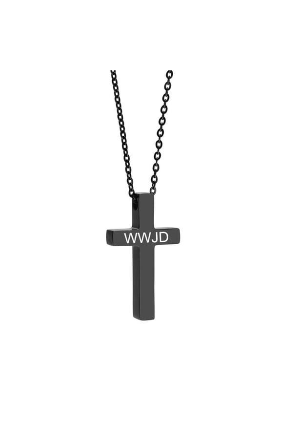 WWJD Cross Necklace Medium Cross Pendant What Would Jesus Do Necklaces Stainless Steel Christian Crucifix Catholic Religious Jewelry for Unisex for Baptism Gift