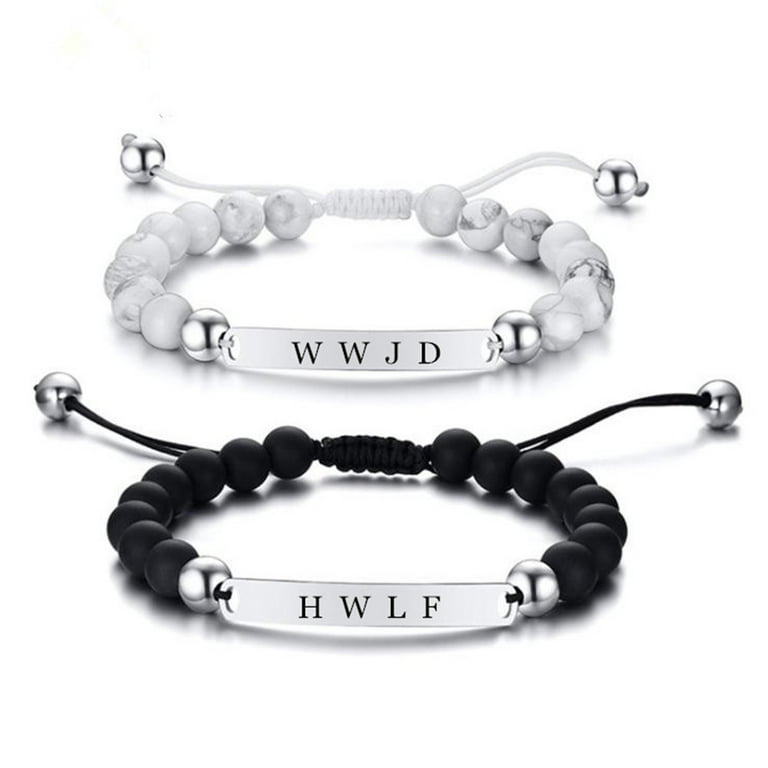 WWJD HWLF Christian Bracelet Set, 2Pcs Stainless Steel Adjustable