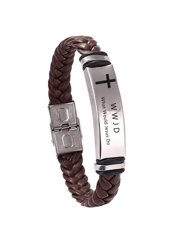 WWJD HWLF Cross Bracelets for Men Women,What Would Jesus Do He Would Love First Braided Leaher Bracelet Inspirational Reminder Religious Jewelry Gift for Him Her