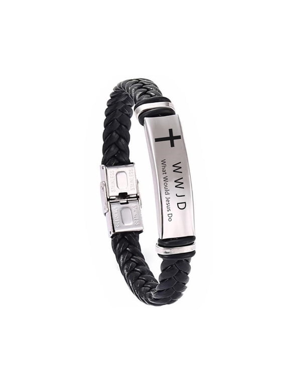 WWJD HWLF Cross Bracelets for Men Women,What Would Jesus Do He Would Love First Braided Leaher Bracelet Inspirational Reminder Religious Jewelry Gift for Him Her