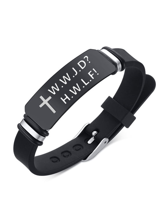 WWJD What Would Jesus Do Christian Faith Silicone Bracelet, HWLF He Would Love First Serenity Reminder Wristband Christ Cross Jewelry for Protection, Adjustable, Black