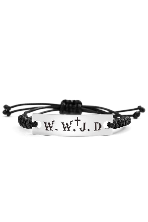WWJD bracelet What Would Jesus Do Christian Rope ID Jewelry Stainless Steel, Crystal, Style Q7756