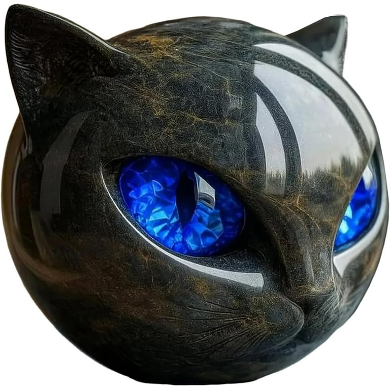 WWKQQ Luxury Black Cat Stone Sculpture, Collectible Black Cat