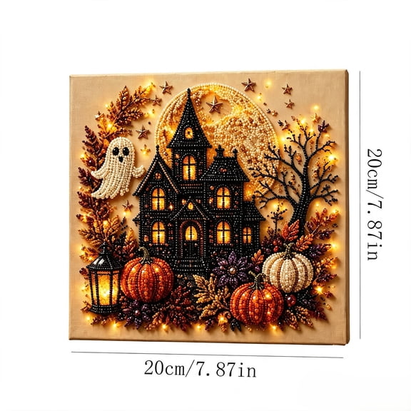 WWLQHUI Halloween Diamond Painting Kit,Ghost Castle Art 7.87in Cloth Craft for Halloween Home Decor & Seasonal DIY Party
