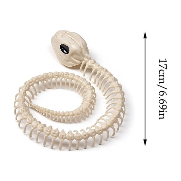 WWLQHUI Skeleton Snake Prop,6.69'' Plastic Bone Snake for Halloween Party Decor Spooky Graveyard Scene & Haunted House Setup