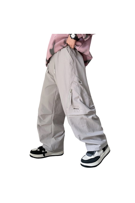 Boys Cargo Pants Casual Joggers Elastic Waist Wide Leg Loose Fit with Pockets for toddler and Big Kids Comfortable Outdoor Playwear 4-5 Years