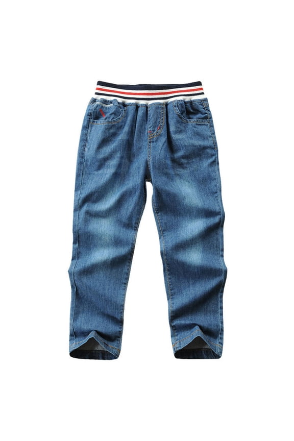 Boys Pull On Jeans Elastic Waist Relaxed Fit toddler Kid Boy Elastic Mid Waist Washed Full Length Straight Pants Denim Jeans 3-4 Years