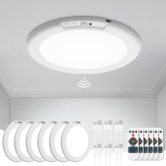 WWSOGQH Rechargeable Ceiling Lights Battery Operated Ceiling Light with Remote Wireless Shower Lighting 3000K 4500K 6500K 7.48in Dimmable Timing Overhead Light for Closet Shower Living Room