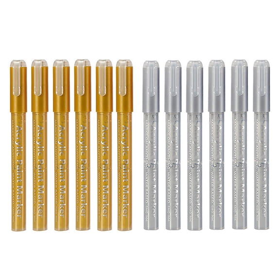 WWV 12 Pen Metallic Acrylic Marker Set Gold and Silver Water Based Paint Pens Versatile Art Markers for Glass Ceramic Paper Scrapbook Calligraphy Fast Dry Non Toxic 24ml Each 12 Pack