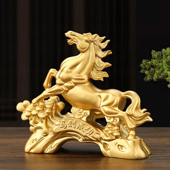 WWV 2026 Feng Shui Horse Statue Gold Resin Look Collectible Figurine for Home Office Desk Decor Symbol of Luck Wealth Success Chinese Zodiac Display Gift 1 Piece